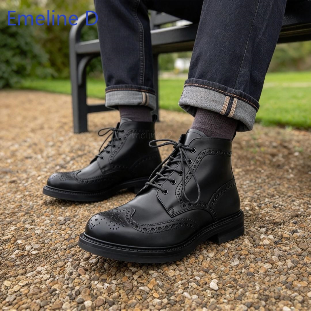 Men Brogue Ankle Boots Genuine - Formal Men Daily Wear Footwear ulasan dan harga
