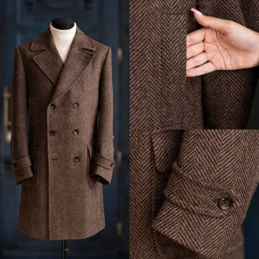 Modern Men Herringbone Overcoa - Men Formal Wear Modern ulasan dan harga